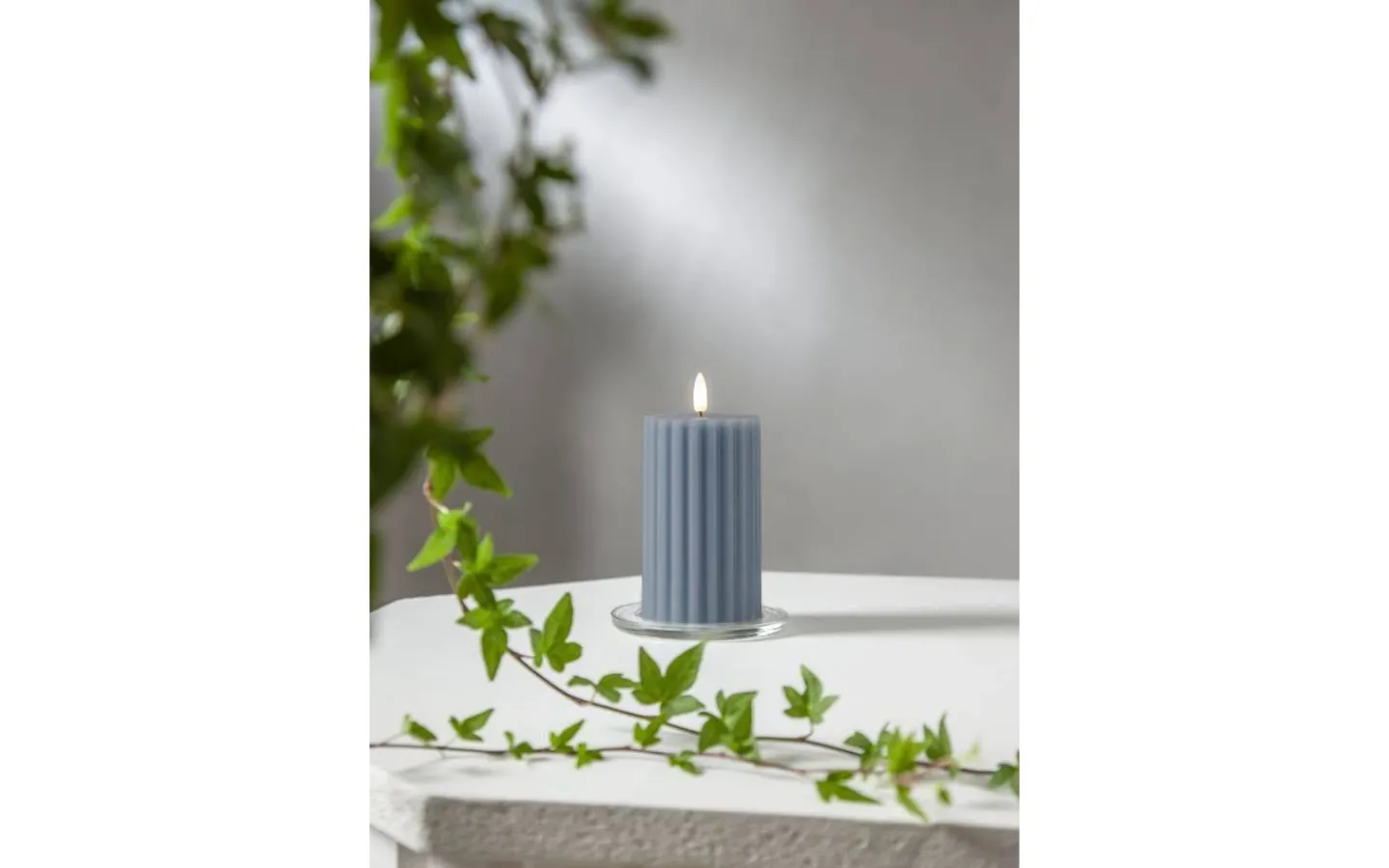 Flamme Batteriljus (Hela Serien)|Flamme Batteriljus (Hela Serien)<Star Trading Flamme Stripe Batteridrivet Blockljus 15cm Blå