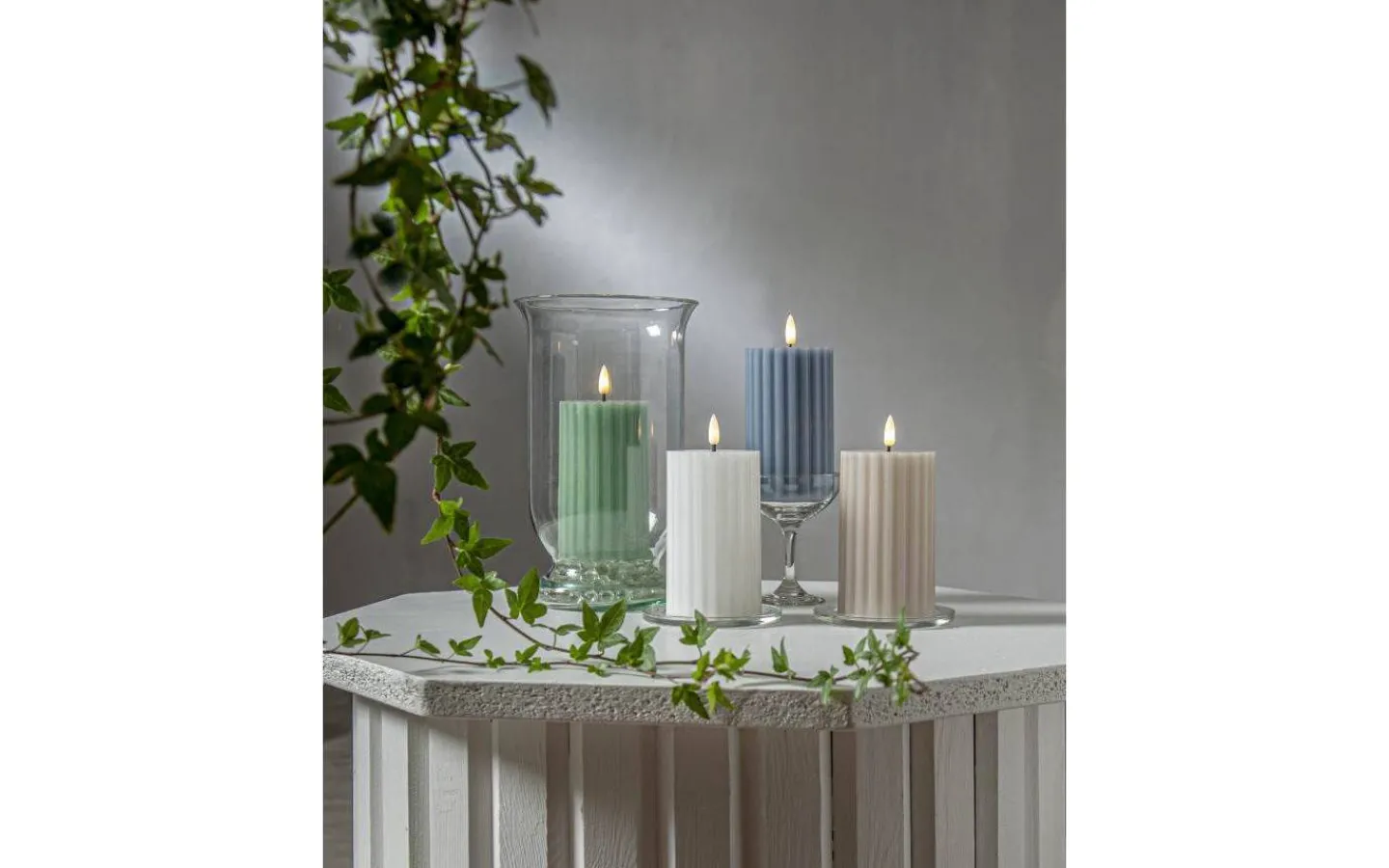 Flamme Batteriljus (Hela Serien)|Flamme Batteriljus (Hela Serien)<Star Trading Flamme Stripe Batteridrivet Blockljus 15cm Blå