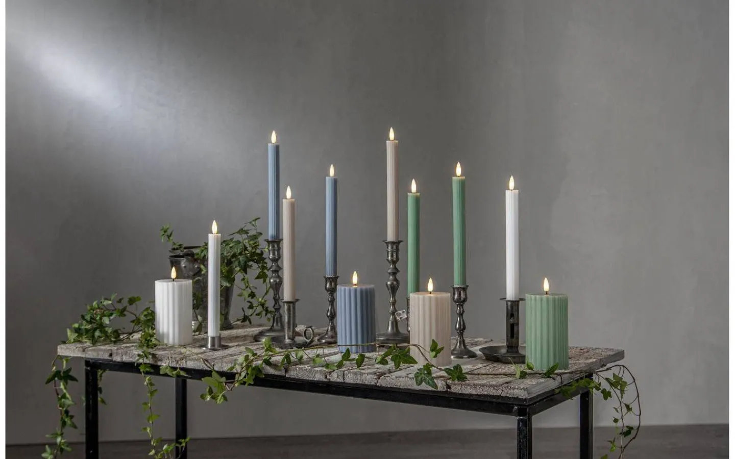 Flamme Batteriljus (Hela Serien)|Flamme Batteriljus (Hela Serien)<Star Trading Flamme Stripe Batteridrivet Blockljus 15cm Blå