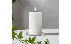 Flamme Stripe Batteridrivet Blockljus 15cm Vit