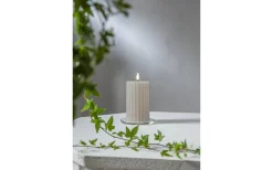 Flamme Stripe Batteridrivet Blockljus 15cm Beige