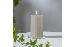 Flamme Stripe Batteridrivet Blockljus 15cm Beige