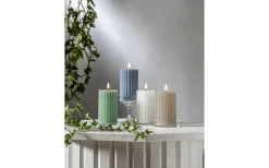 Flamme Stripe Batteridrivet Blockljus 15cm Beige