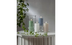 Flamme Stripe Batteridrivet Blockljus 15cm Beige