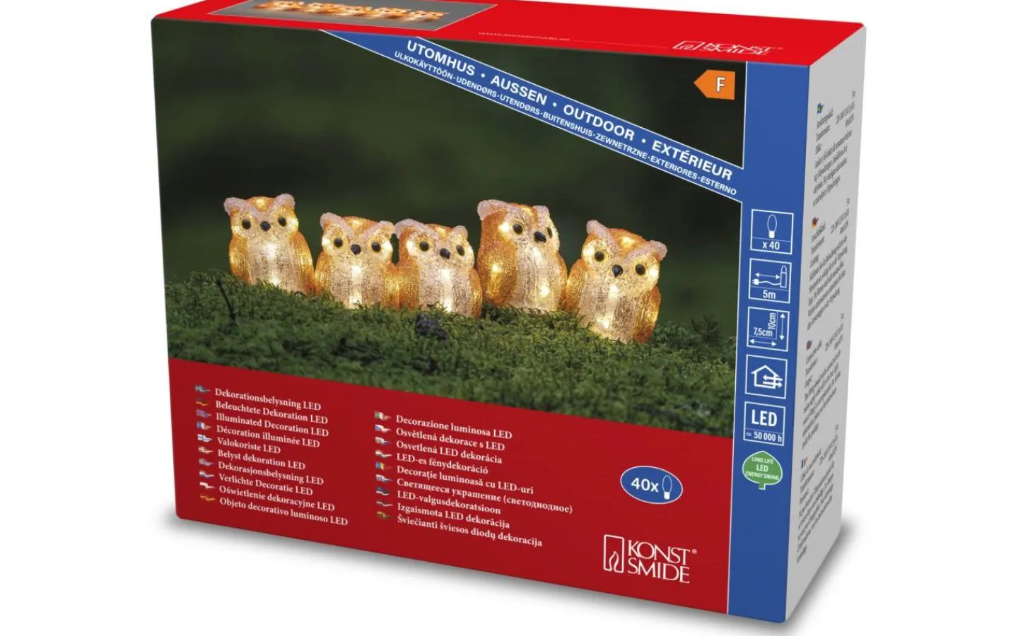 Julpynt Utomhus<Konstsmide Frostdröm Fem ugglor 10cm Varmvit LED IP44