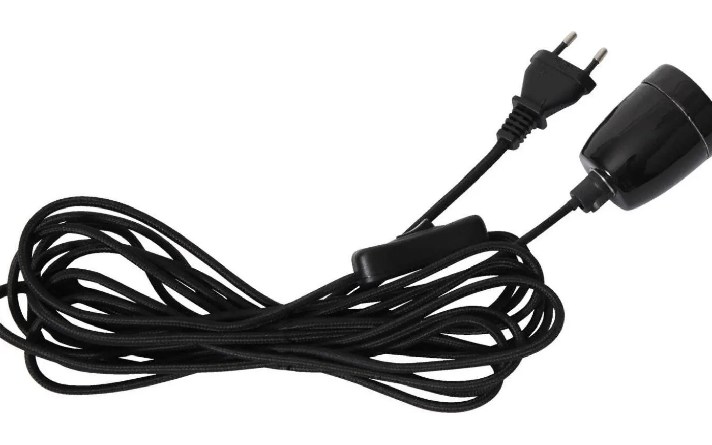 Glaze Textilsladd 5m med Porslinssockel E27 Svart