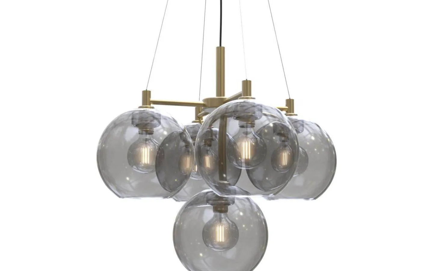 Belid Gloria Taklampa 68cm 5L Mässing/Rökfärgat Glas* Stora Taklampor Ø50-69 Cm