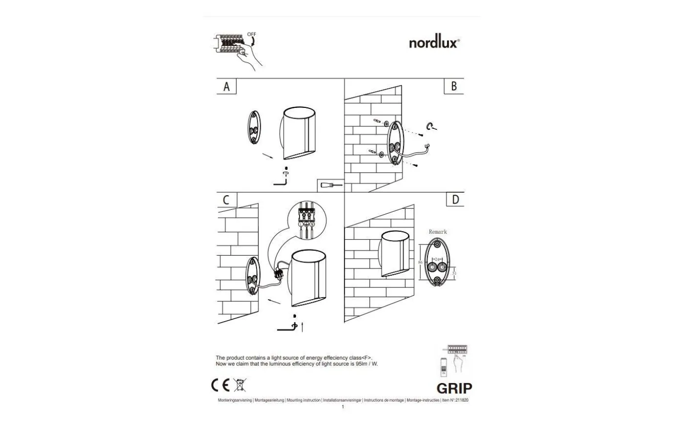 Grip Vägglampa Smart Light LED 2200-6500K 9W Svart IP54