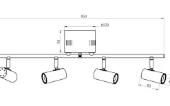 Gusto Takspotlight 66cm LED 4x5W 3000K Vit/Krom