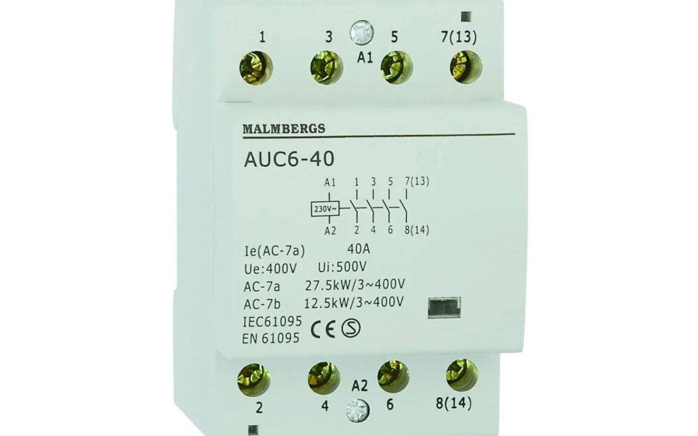 Malmbergs Installationskontaktor, 3 modul, 40A, 4-Pol* Kontaktorer, Startutrustning