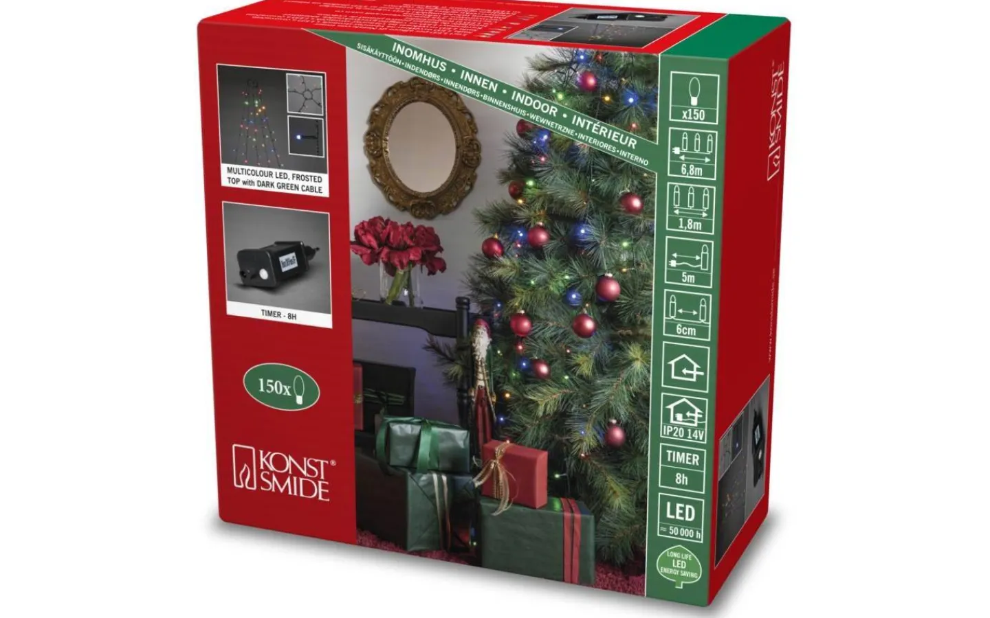 Julgransbelysning<Konstsmide Julgransslinga 1,8m Frost RGB, Timerfunktion Inomhus