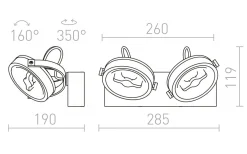 Rendl Kelly II Takspotlight Vit LED 2x12W 3000K* Avlånga Takspotlights|Takspot Med 2 Lampor