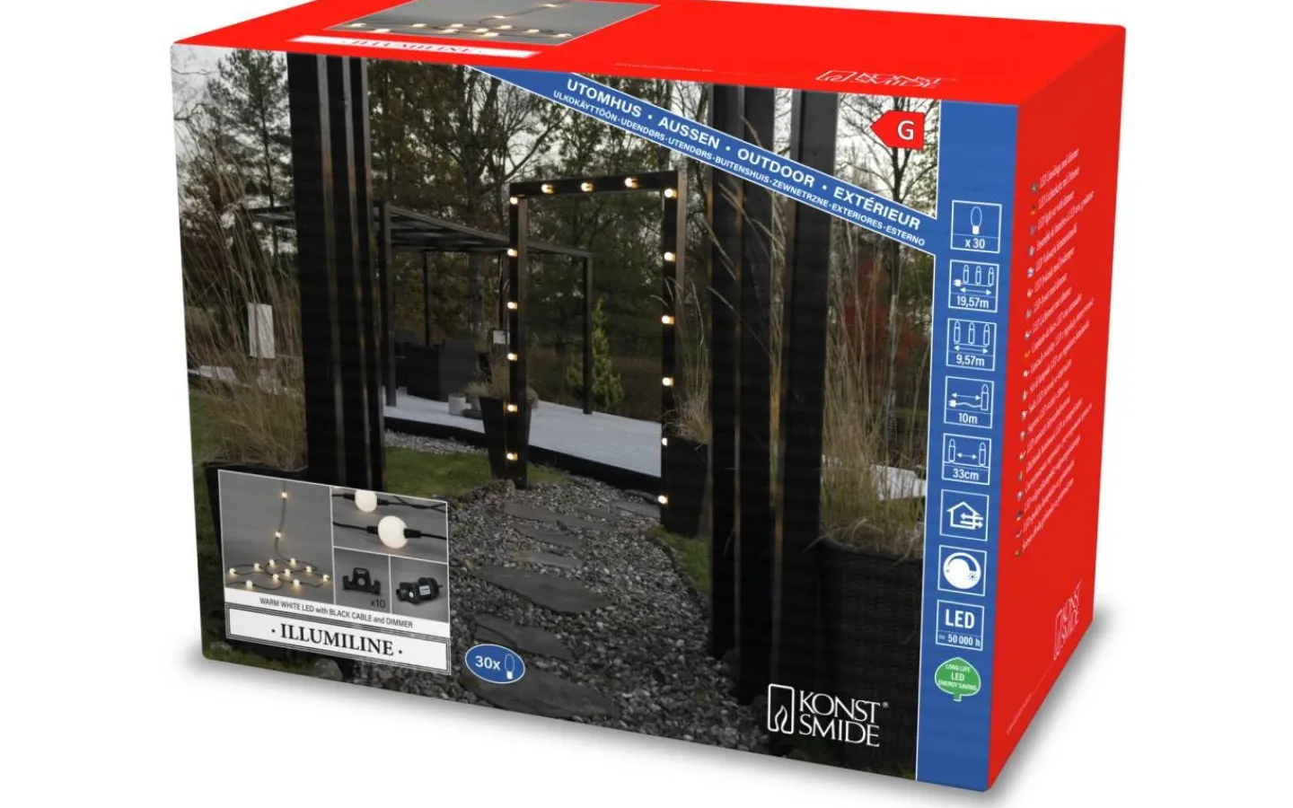 Konstsmide Kristallglans Ljusslinga 9,57m 30L Varmvit LED IP44* Ljusslingor Utomhus|Partyslingor Utomhus 230V