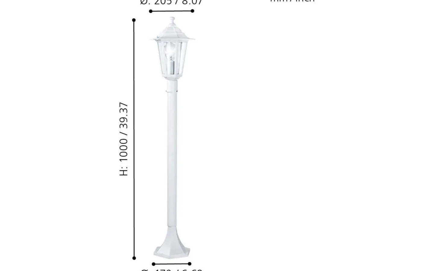 Pollare & Grindlyktor<Eglo Laterna Pollare 103cm Vit IP44