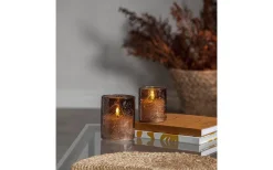 LED Blockljus Flamme Leaf 12,5cm Brun