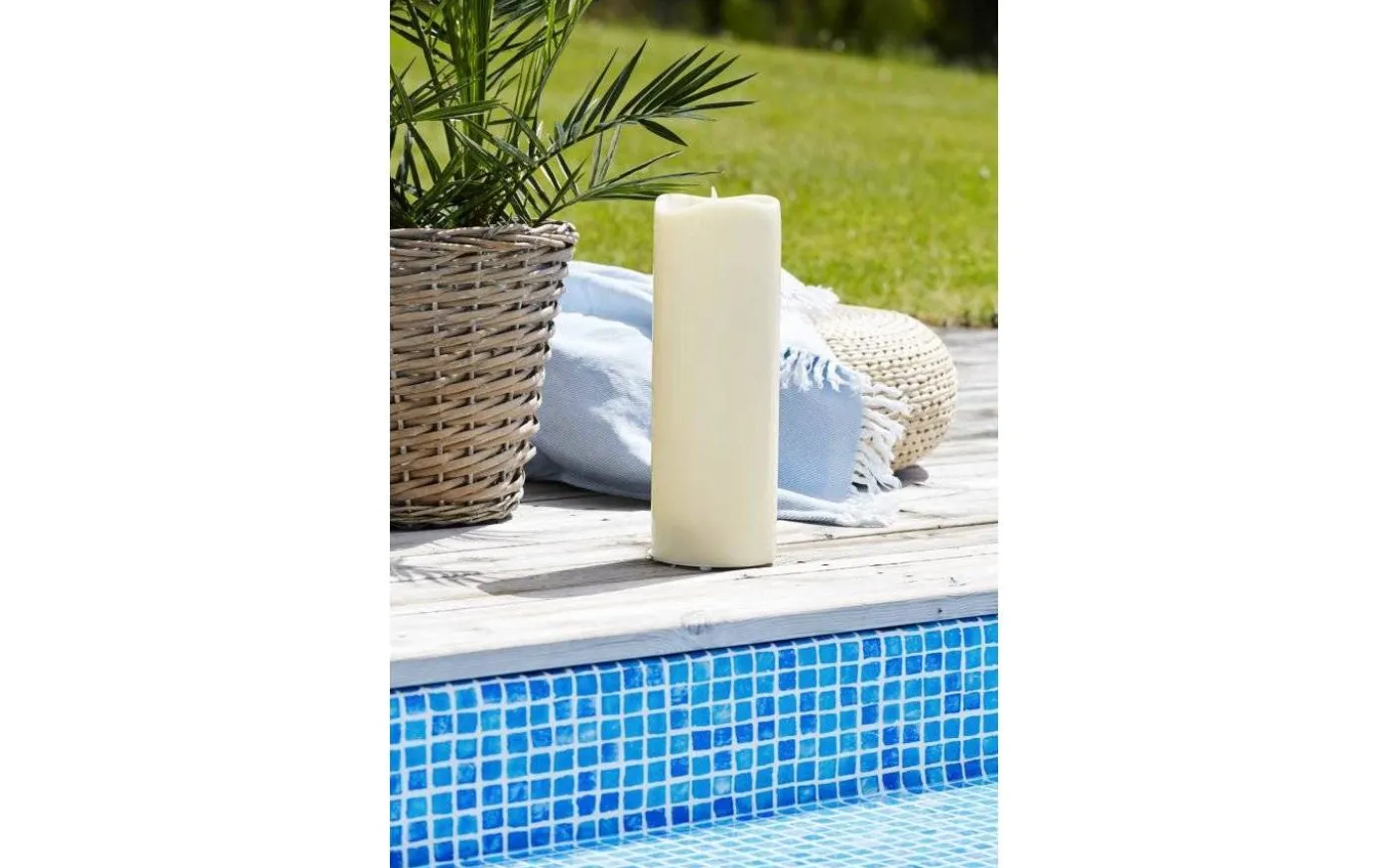 LED Blockljus Grande med Timer 38cm Utomhusbruk Beige