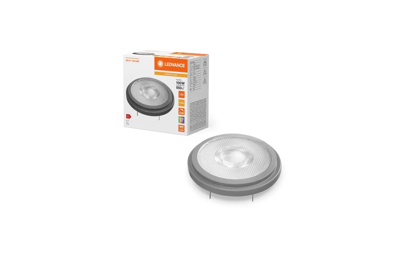 LED G53 AR111 12V 2700K 950lm 13,5W(100W) 24°