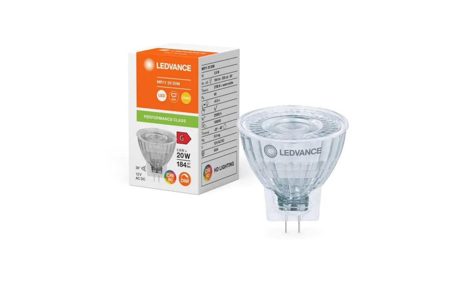 12V Gu4 (Mr8+Mr11)<Ledvance LED GU4 MR11 12V 2700K 345lm 4,5W(35W) Performance Class