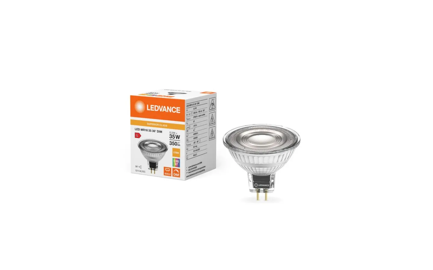Ledvance LED GU5,3 MR16 12V 2700K 350lm 5,3W(35W) Superior Class* 12V Gu5,3 (Mr16)