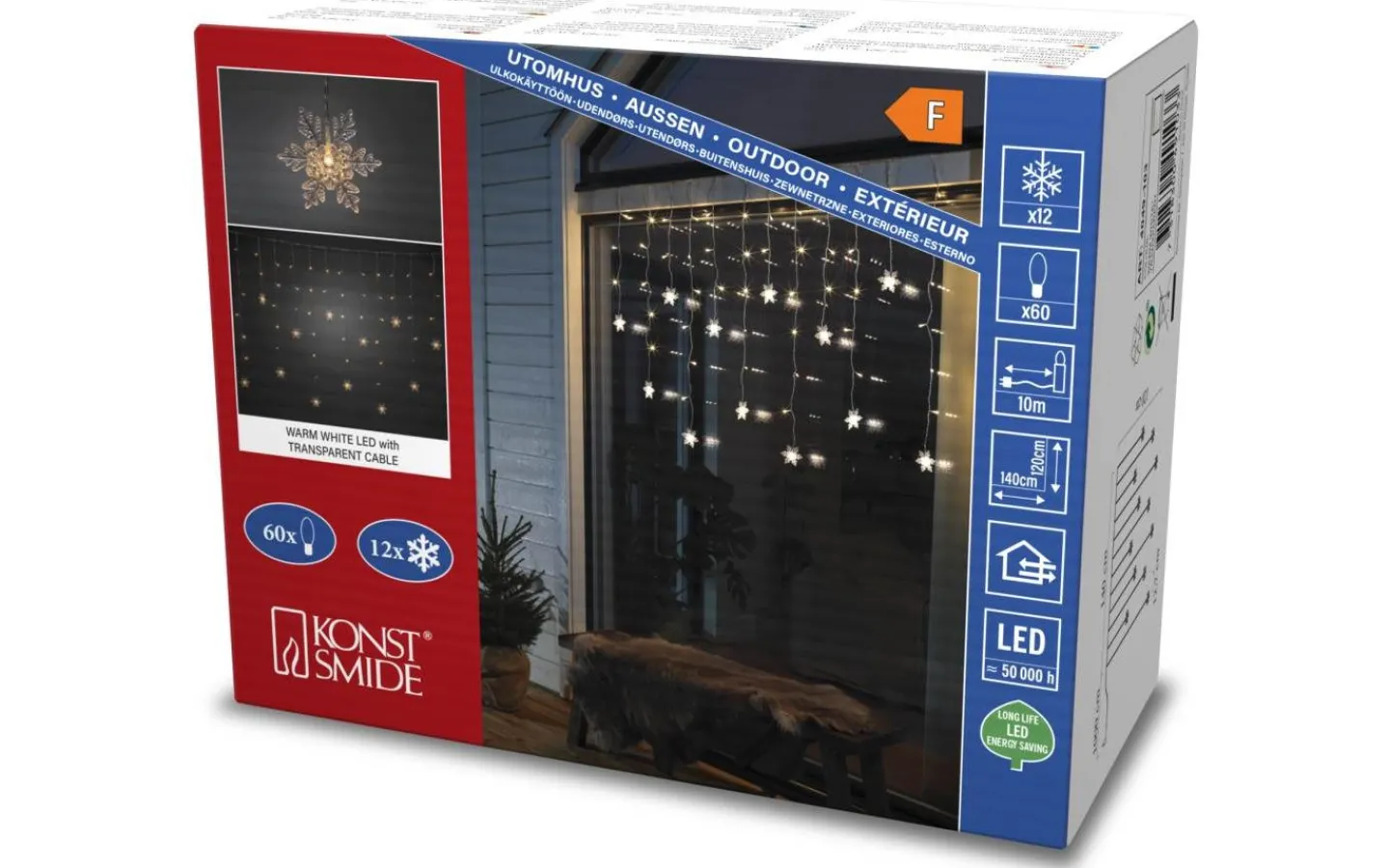 Ljusgardiner Och Istappsslingor<Konstsmide Ljusgardin Med 12st Snöflingor 140cm Varmvit IP44