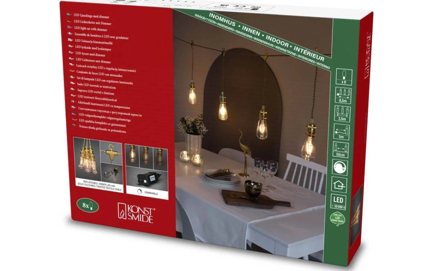 Konstsmide Ljusslinga Lyktlampor 8L Amber 3,5m* Partyslingor Inomhus 230V