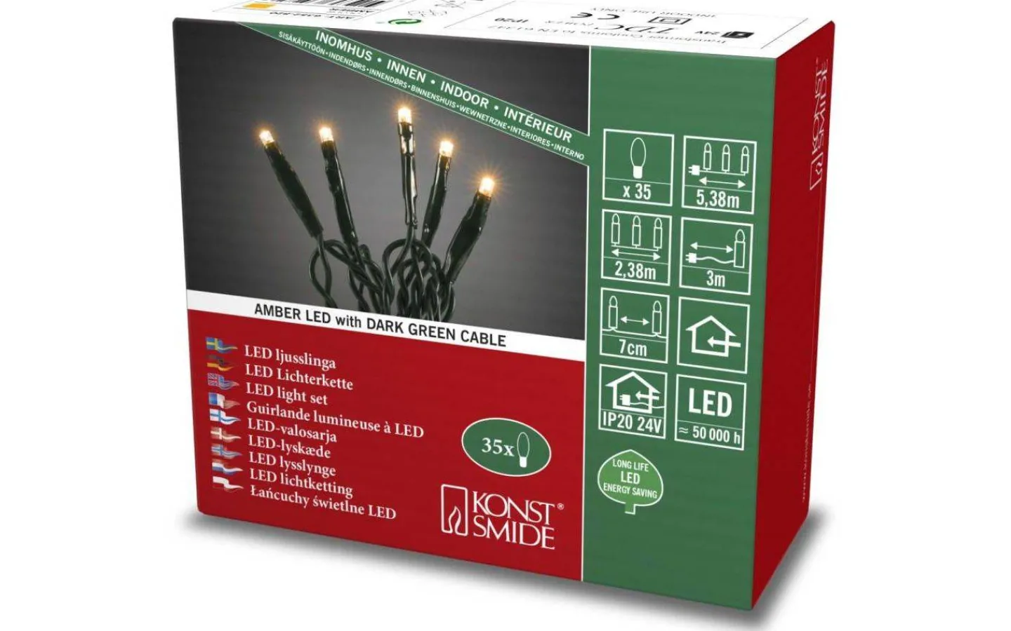 Korta Ljusslingor (1-10M)|Ljusslingor Inomhus<Konstsmide Ljusslinga 2,38m Amber Inomhus