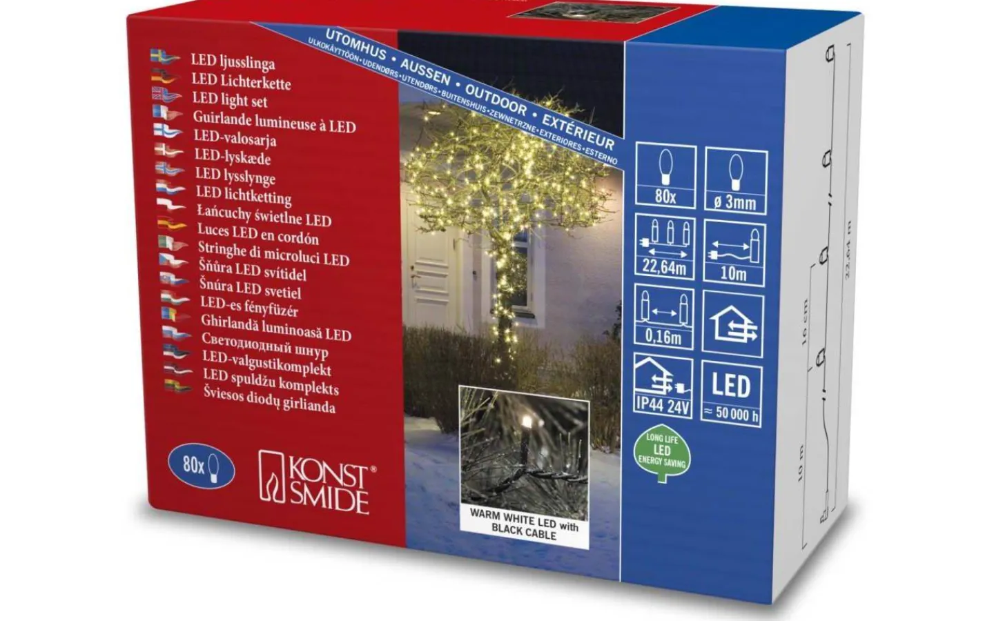 Konstsmide Ljusslinga Micro LED 12,64m Varmvit IP44* Långa Ljusslingor (11-20M)|Ljusslingor Utomhus