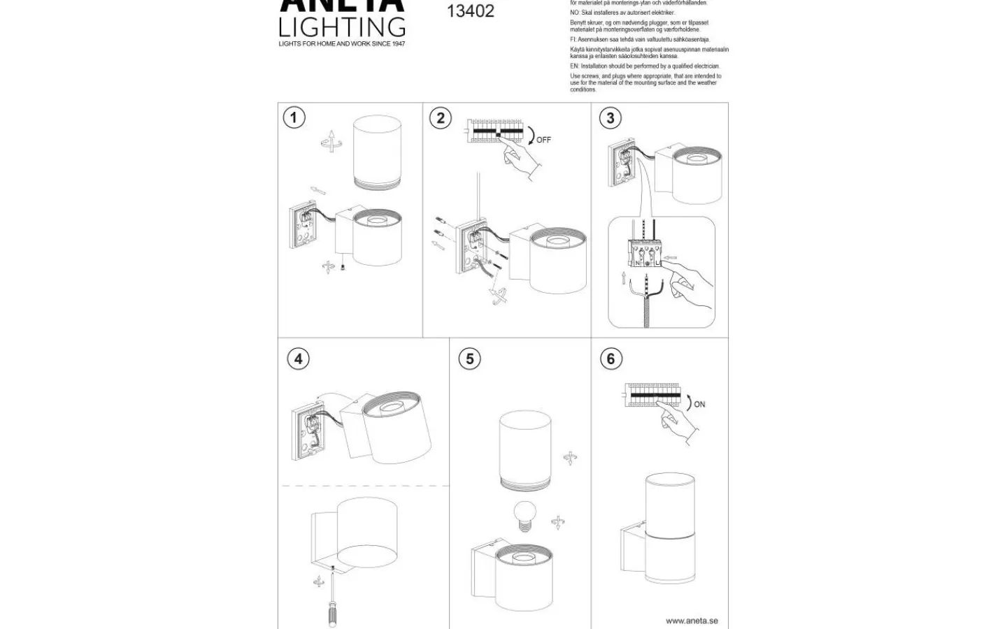 Vägglampor Utomhus<Aneta Lysekil Vägglampa Svart/Amber IP44