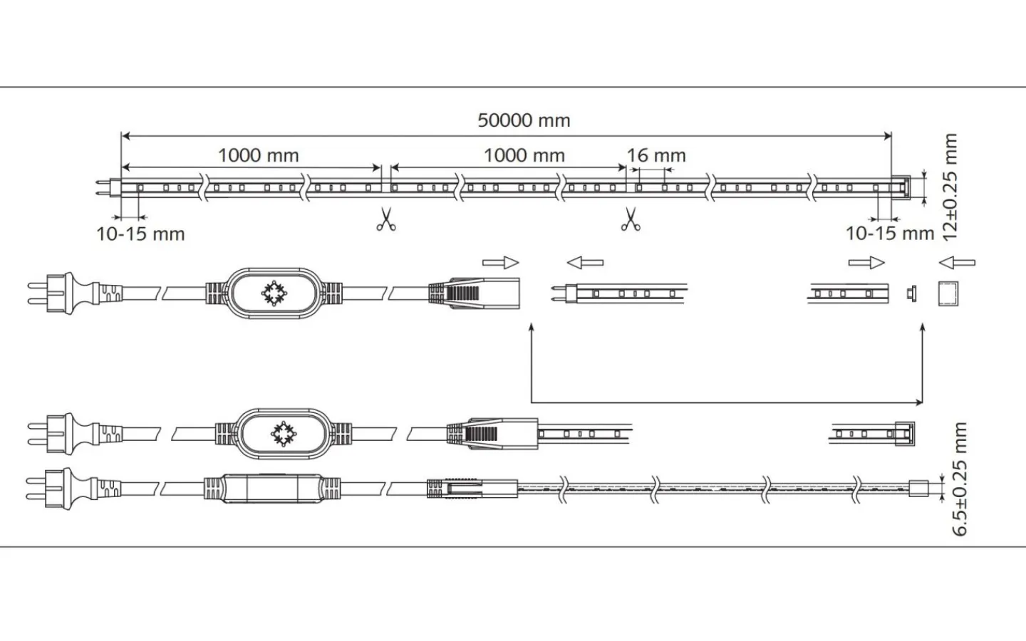 Malmbergs M1 LEDstrip 230V 4,5W/m 4000K 1m Cut Metervara IP44* Allmänbelysning|230V Led Slinga