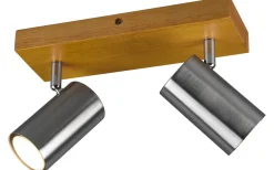 Trio Lighting Marley Spotlight 2-delad GU10 borstad stål/trä* Takspot Med 2 Lampor