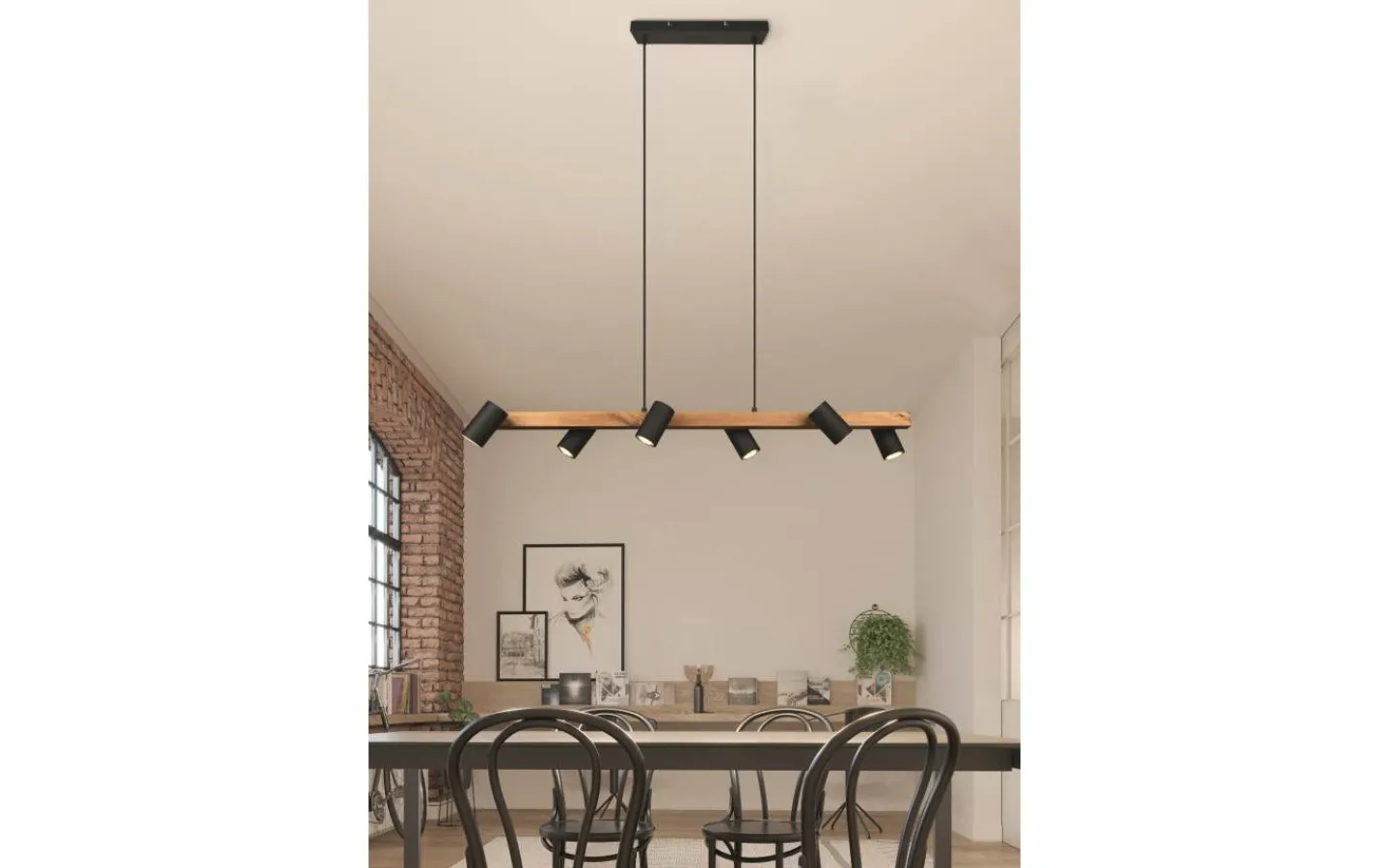 Avlånga Taklampor<Trio Lighting Marley Takpendel 6 st 115cm GU10 matt svart/trä