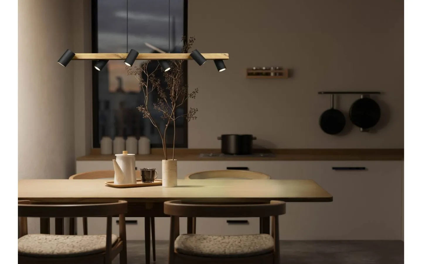 Avlånga Taklampor<Trio Lighting Marley Takpendel 6 st 115cm GU10 matt svart/trä