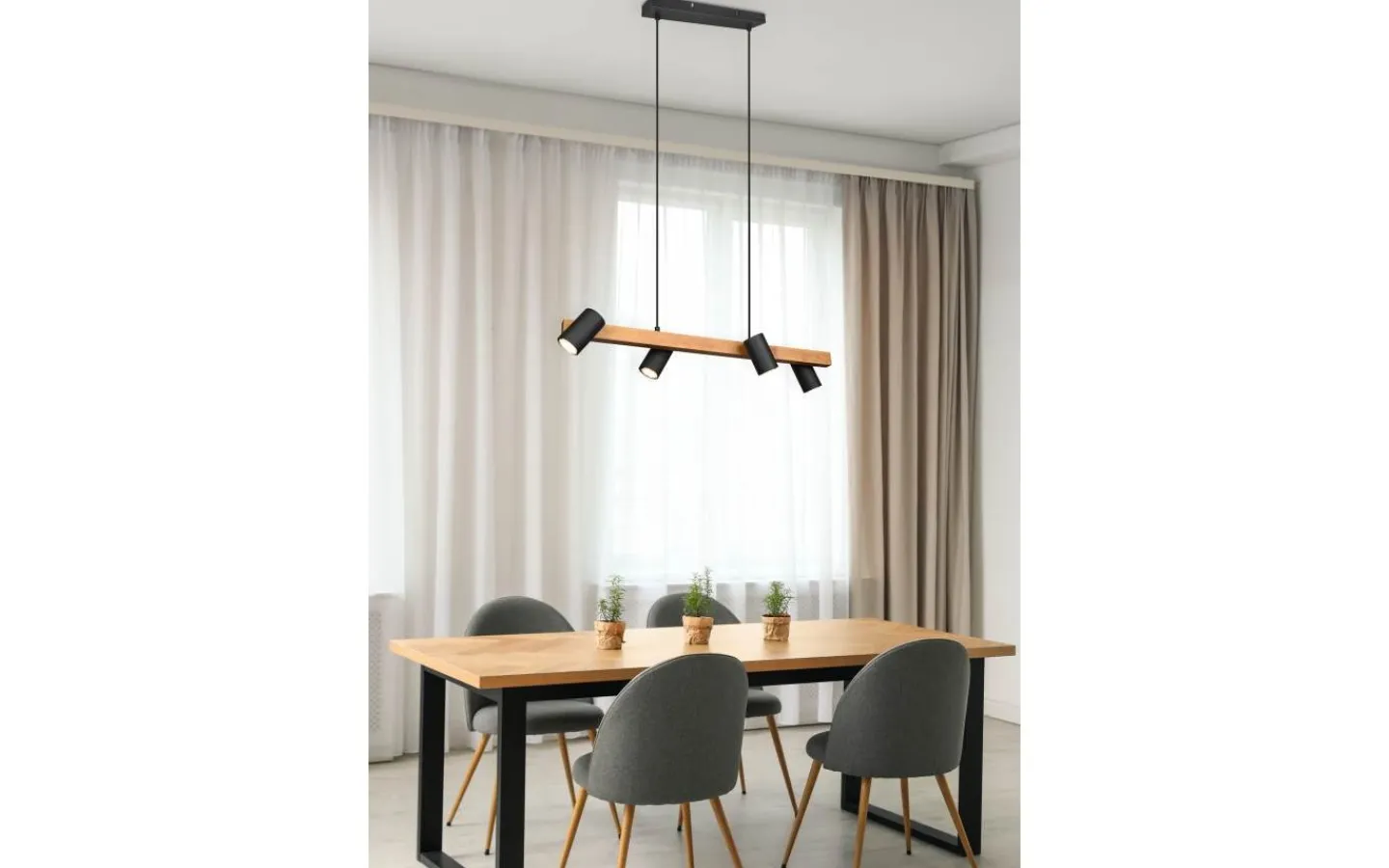 Avlånga Taklampor<Trio Lighting Marley Takpendel 4-delat 80cm GU10 matt svart/trä