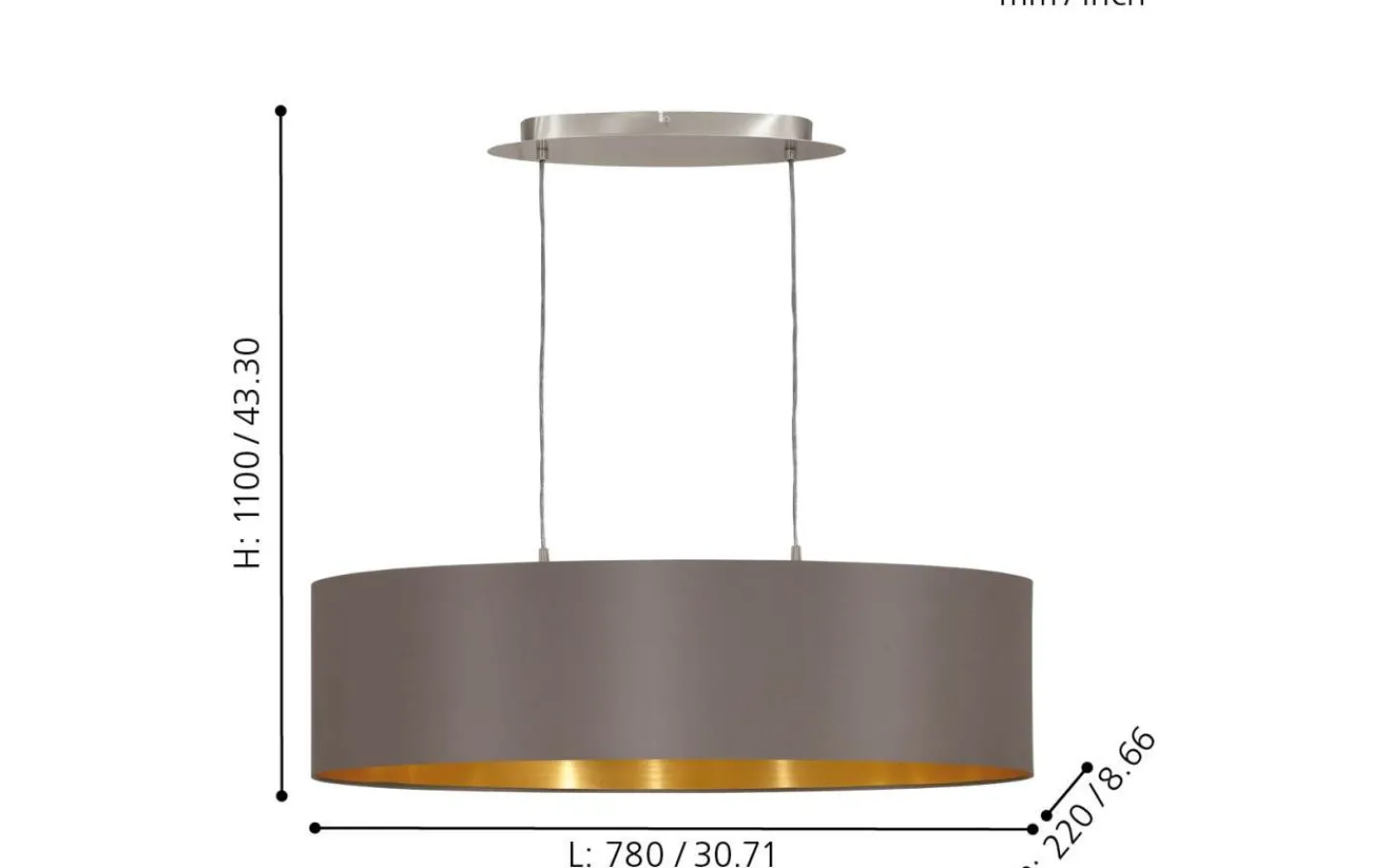 Eglo Maserlo Taklampa 78cm Cappuccino/Guld* Avlånga Taklampor