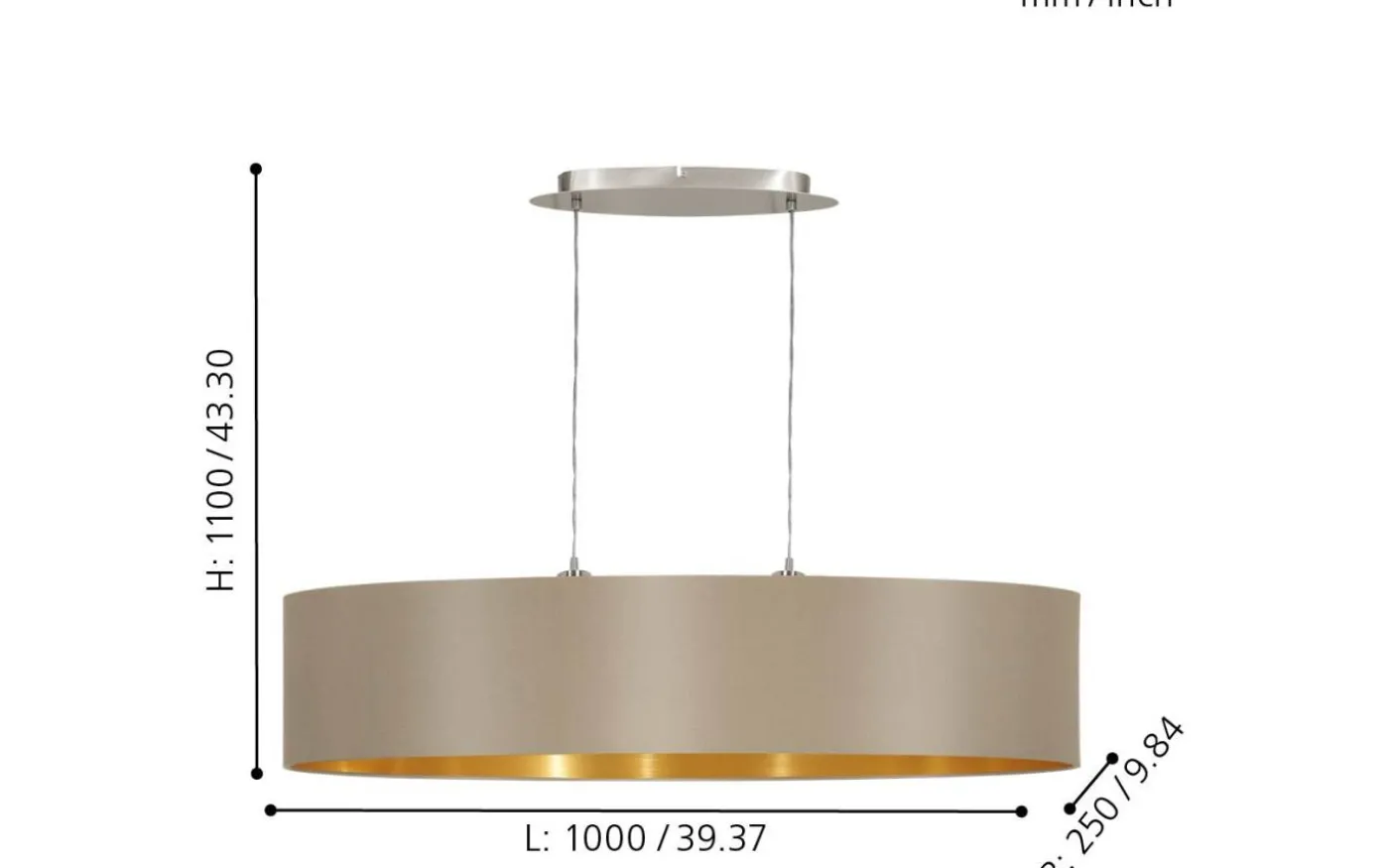 Maserlo Taklampa 100cm Taupe/Guld