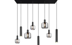 Trio Lighting Mataro Takpendel 8-delad mattsvart/förkromad* Avlånga Taklampor