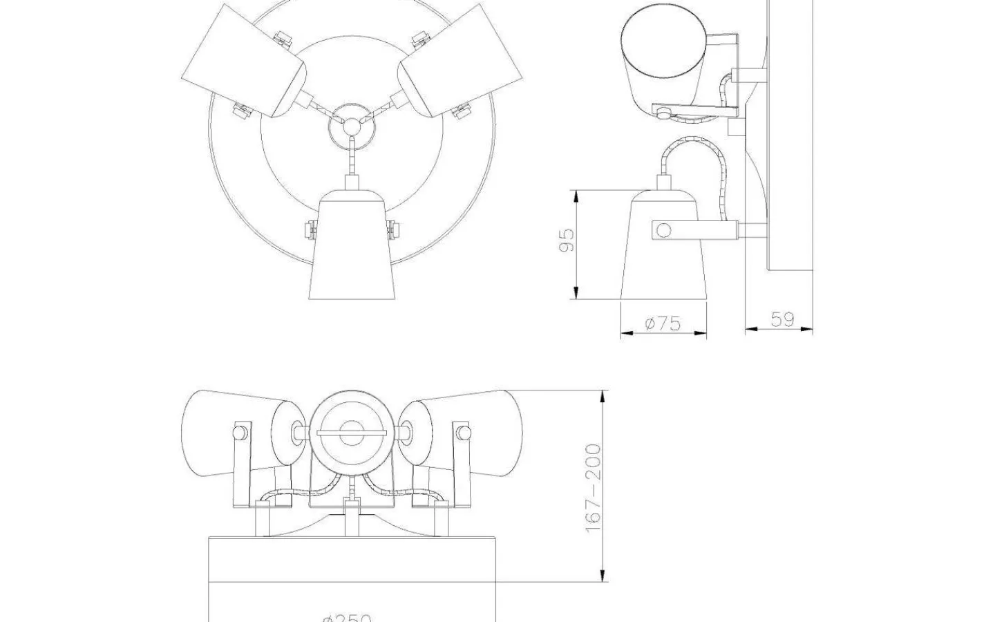 Runda Takspotlights|Takspot Med 3 Lampor<Aneta Metz Takspotlight 25cm 3L Svart/Matt Mässing