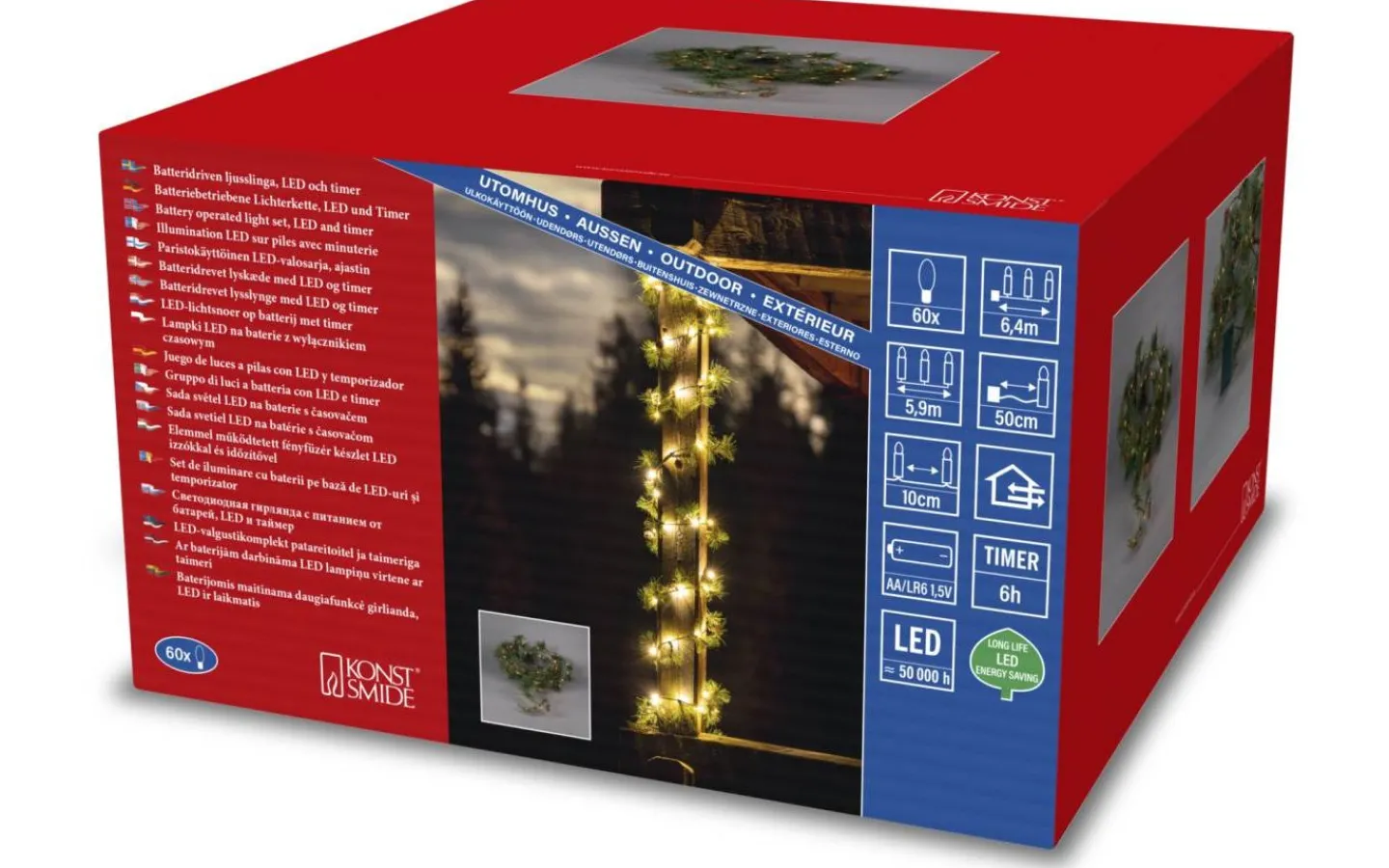 Konstsmide Midvinterljus Batteridriven Girlang 5m Amber LED IP44* Girlanger|Batteri Julpynt Utomhus