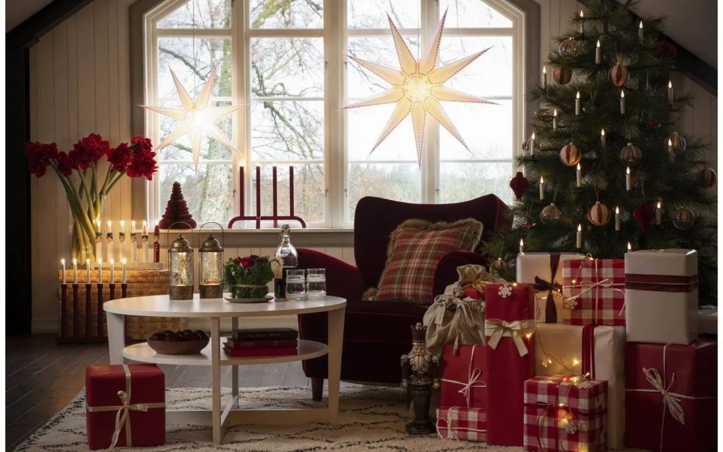 Visa Alla Adventsljusstakar|Adventsljusstakar 31-60 Cm<Konstsmide Mila Adventsljusstake LED 4L 42cm Röd