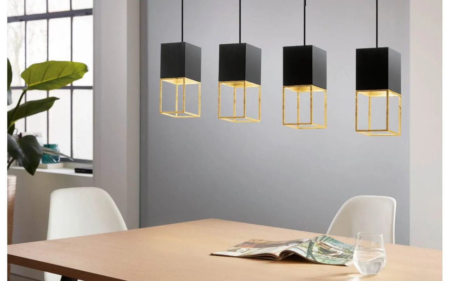 Eglo Montebaldo Taklampa 85cm GU10 LED 3000K 4x4,5W Svart/Guld* Avlånga Taklampor