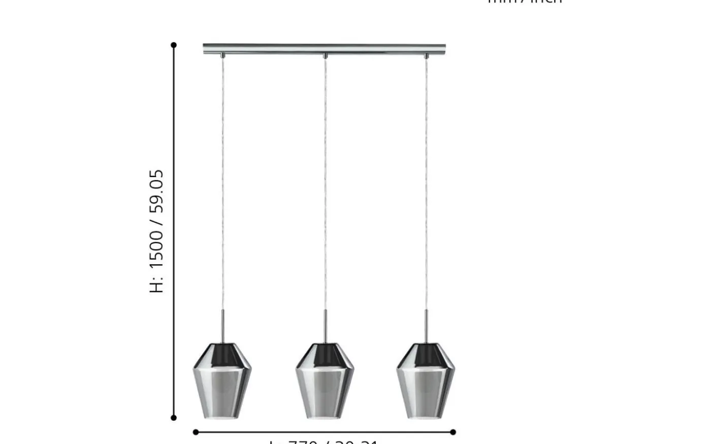 Murmillo Taklampa 77cm Krom/Smoke