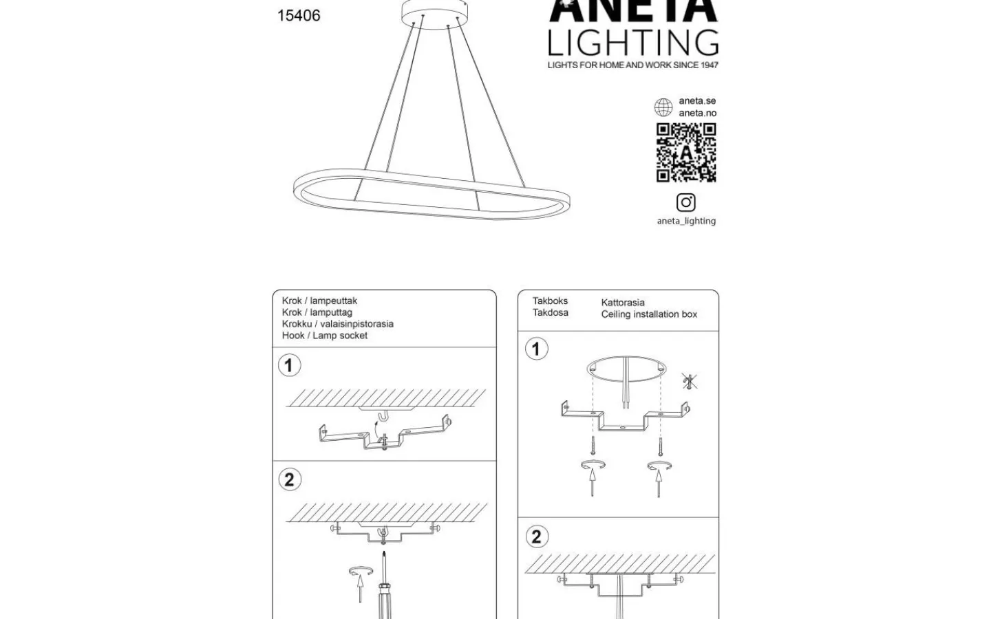 Stora Taklampor Ø70-150 Cm<Aneta Oda Taklampa Oval 76cm LED 29W 3000K Svart