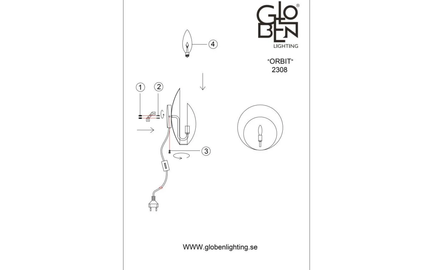 Vardagsrum|Hall & Trappa<Globen Lighting Orbit Vägglampa Svart