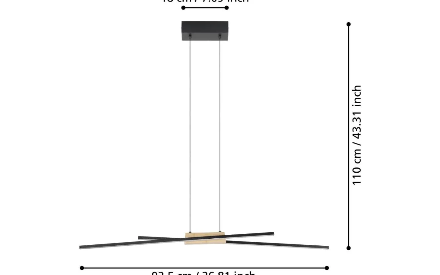 Eglo Panagria Taklampa 94cm LED 3000K 2x13W Svart/Natur* Avlånga Taklampor