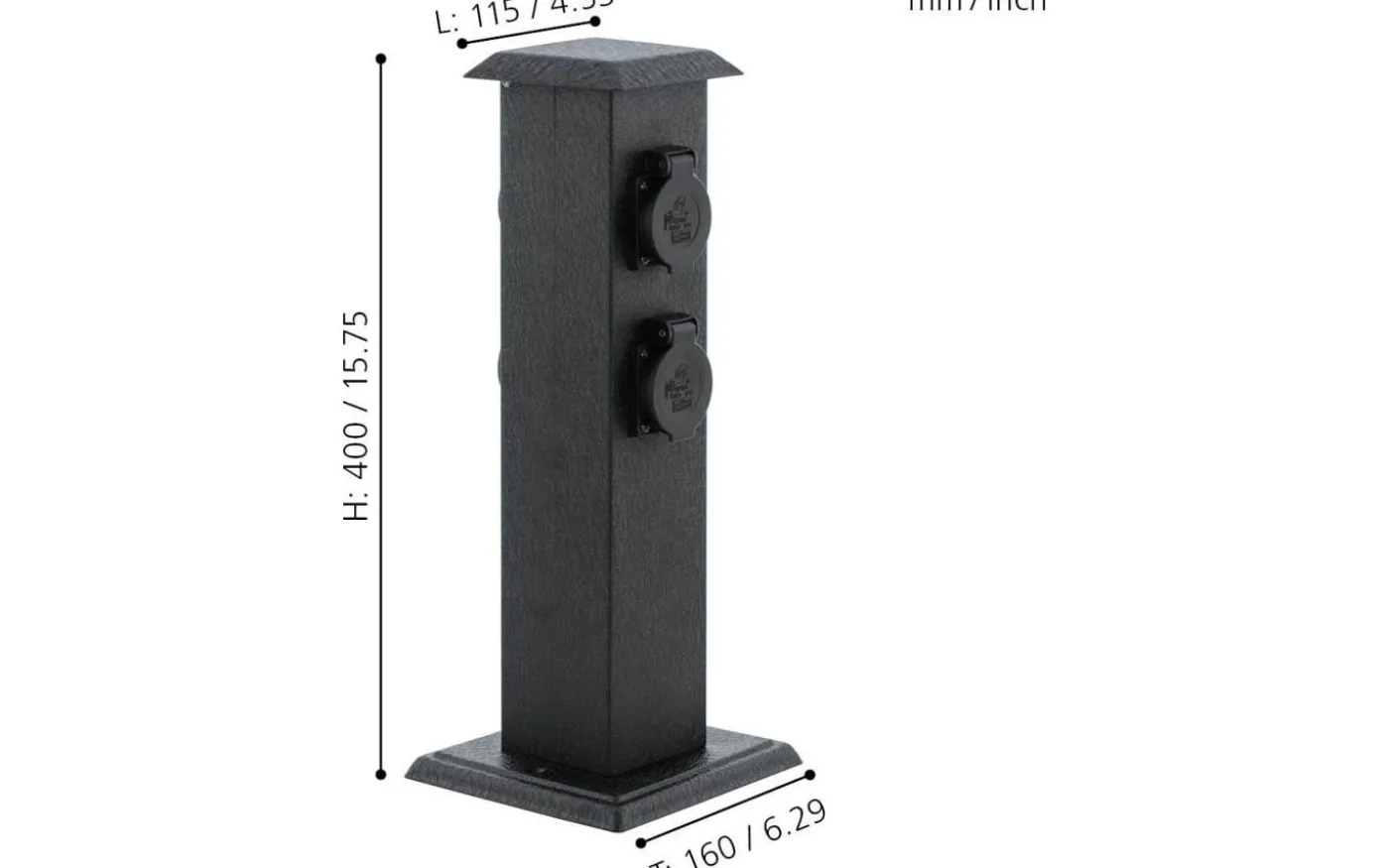 Park 4 Trädgårdsuttag 4 Uttag 40cm Svart IP44