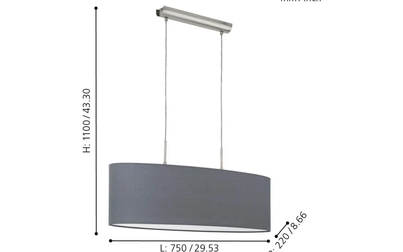 Pasteri Taklampa 75cm Grå/Nickel