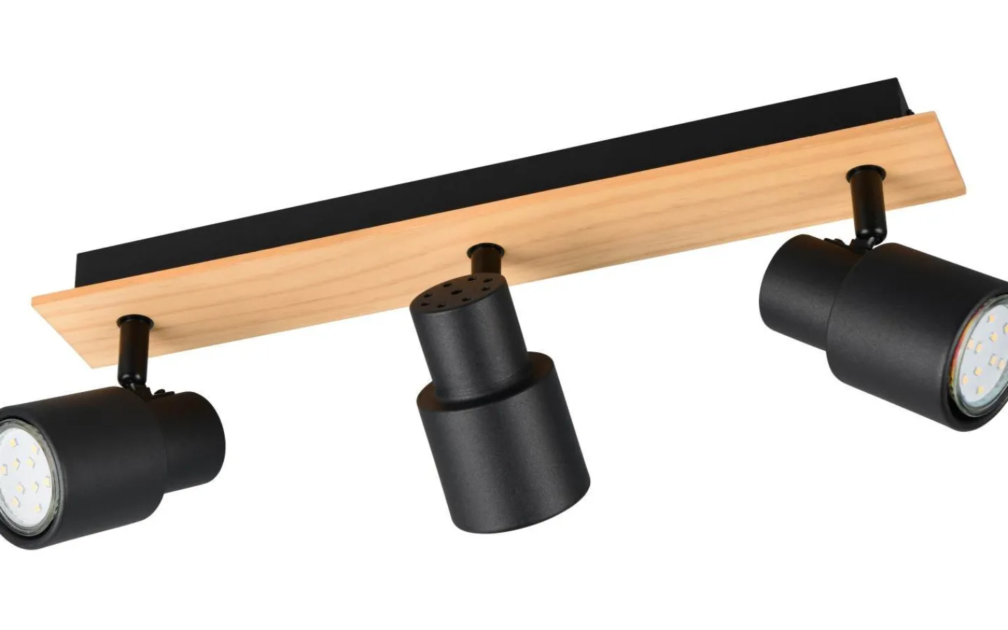 Reality Pierre Spotlight 3-delad matt svart/trä* Avlånga Takspotlights|Takspot Med 3 Lampor