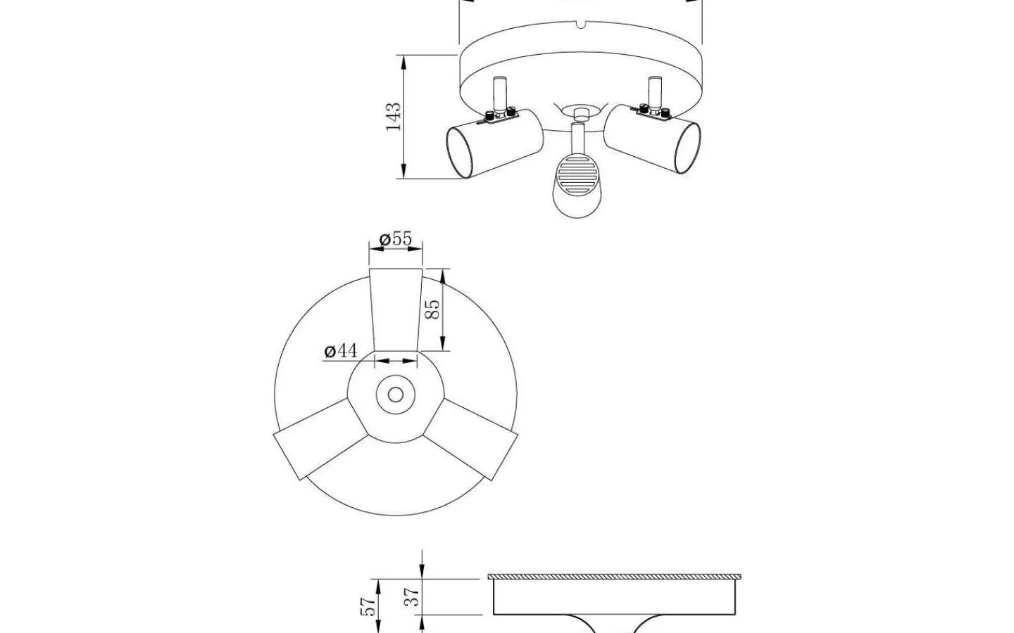Aneta Pilot Takspotlight 25cm 3L Svart* Runda Takspotlights|Takspot Med 3 Lampor