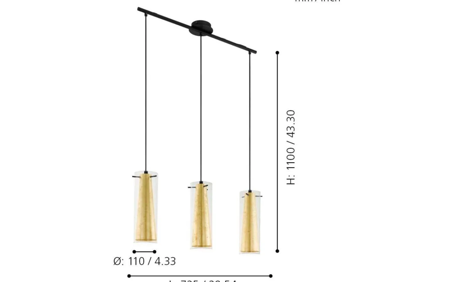Eglo Pinto Taklampa 73cm Bladguld* Avlånga Taklampor