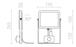 Rendl Ponta Strålkastare med sensor Svart LED 30W IP54 3000K* Led Strålkastare